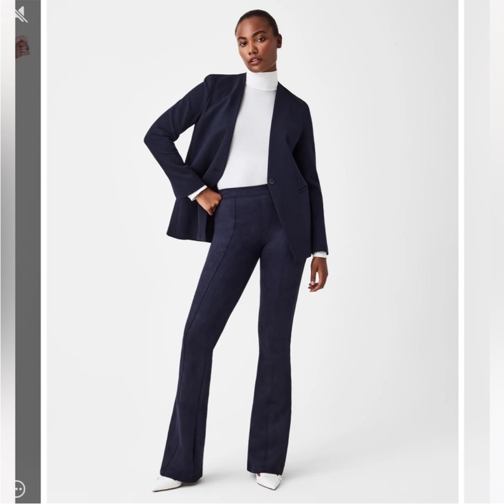 NWT SPANX Navy Faux Suede Pull On Flare Pants